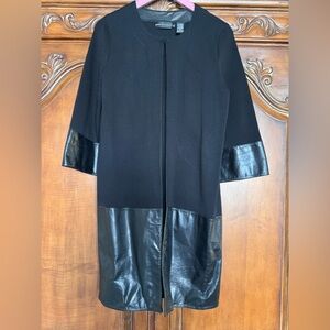 Dana Buchman Vintage  Black Midi Jacket with Leather Trim